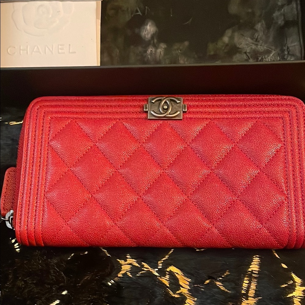 CHANEL Red Quilted Leather Wallet